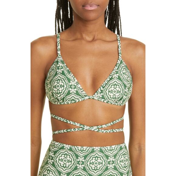 Lemlem Medallion Wrap Triangle Bikini Top - L - Deep Green - Picture 1 of 7